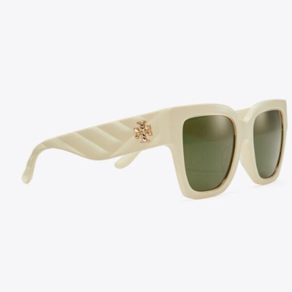 NWT! NEW! Tory Burch Kira Square Chevron Sunglasses -Ivory/Green main image 7
